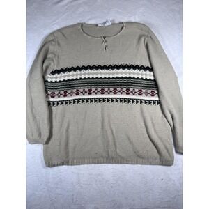 United States Sweaters Sweater Womens 3X Beige Fair Isle Henley Knit Pullover